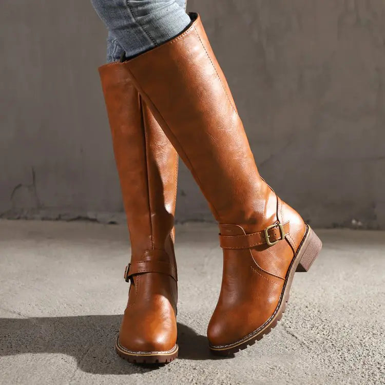 Women's Retro Knee-high Boots with Thick Heels