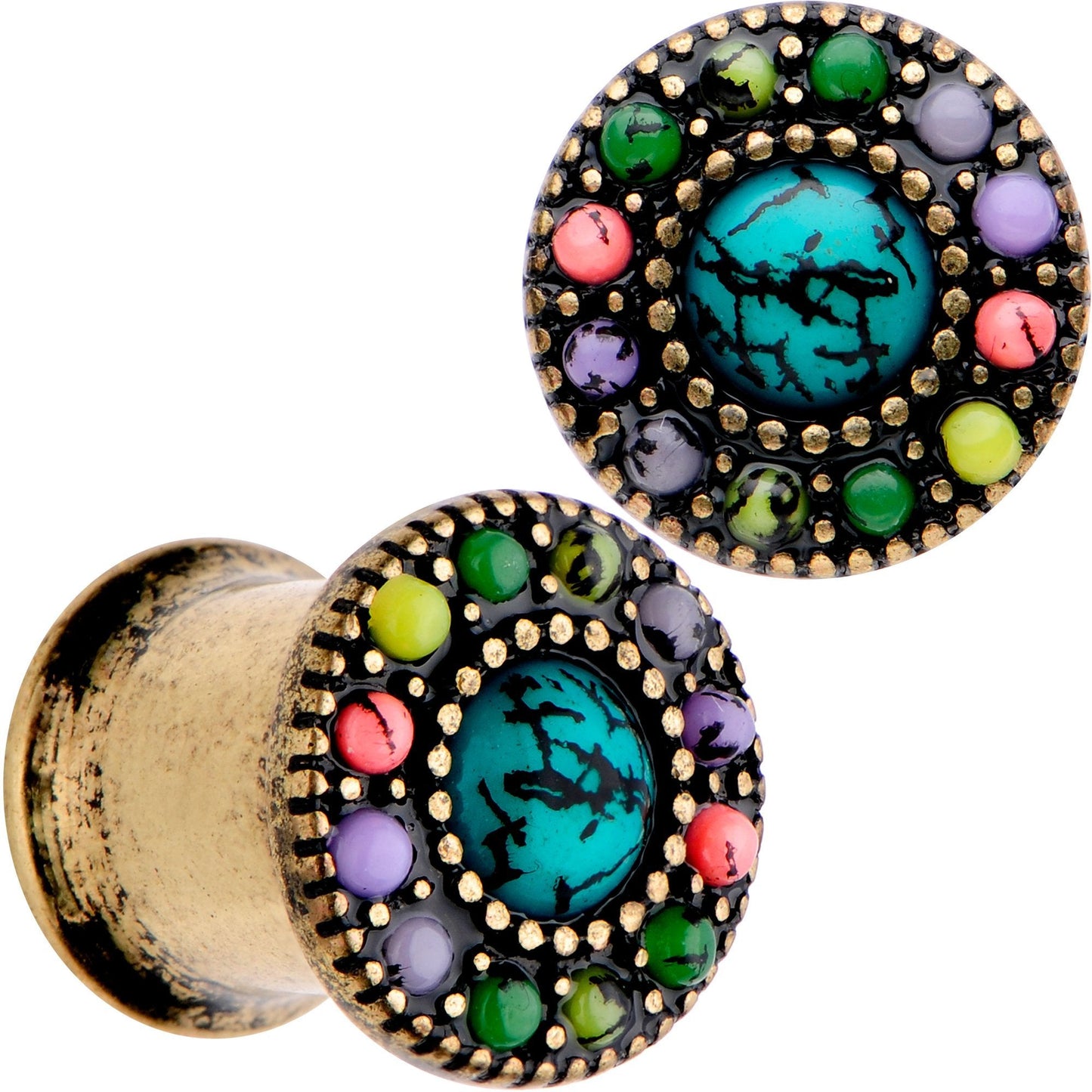 Gold Plated Southwestern Stone Age Double Flare Plug Set 2G to 22mm