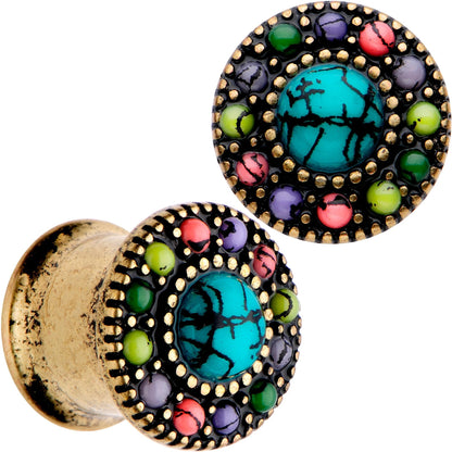 Gold Plated Southwestern Stone Age Double Flare Plug Set 2G to 22mm