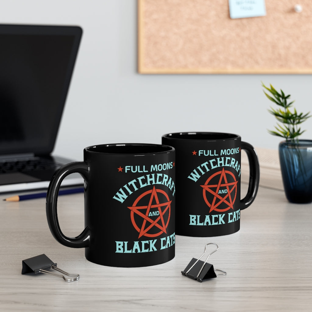 Full Moons Witchcraft and Black Cats 11oz Black Mug