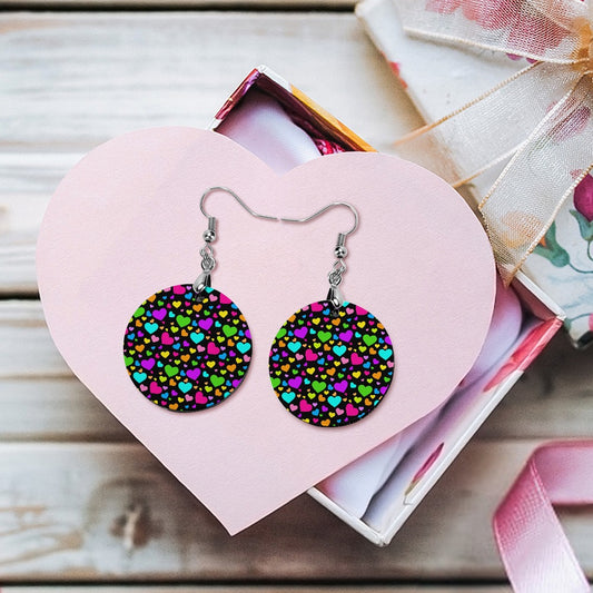 Wooden Neon Hearts Earrings