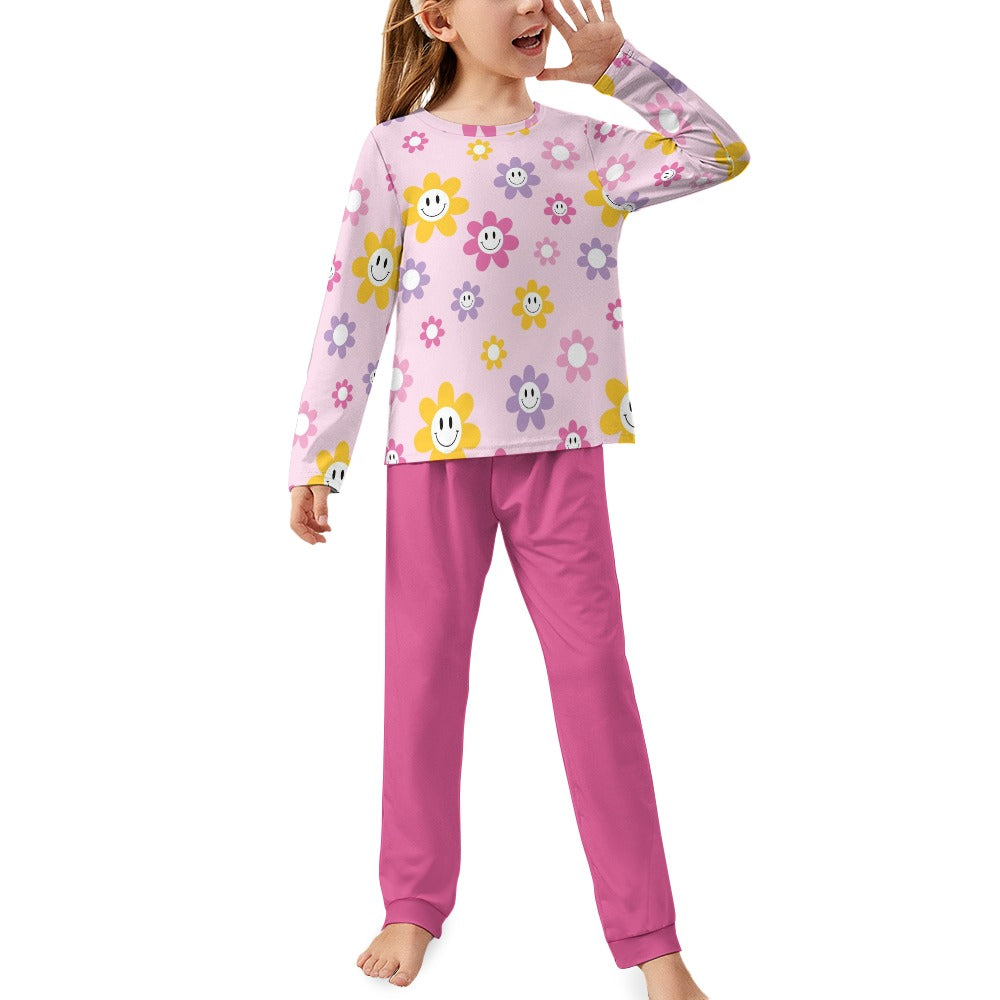 Floral Smiley Girl's Pajama Set