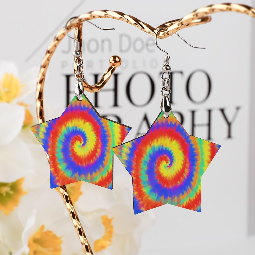 Wooden Tie Dye Swirl Earrings