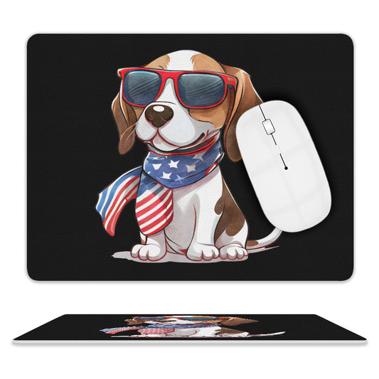 Patriotic Beagle Leather Mouse Pad