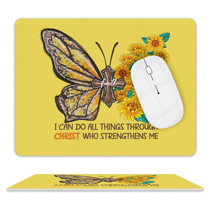 Butterfly Sunflowers Leather Mouse Pad
