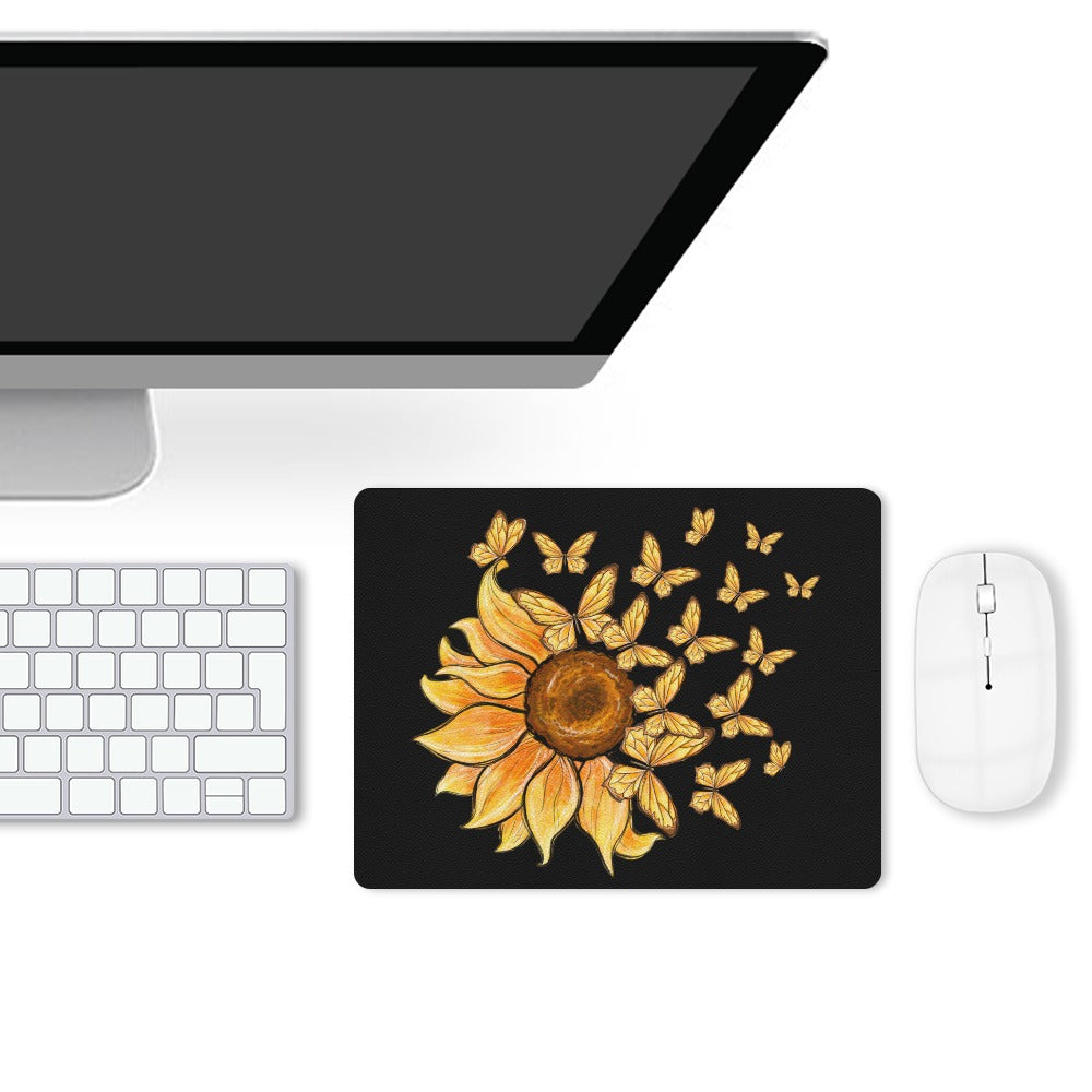 Sunflower Butterflies Leather Mouse Pad