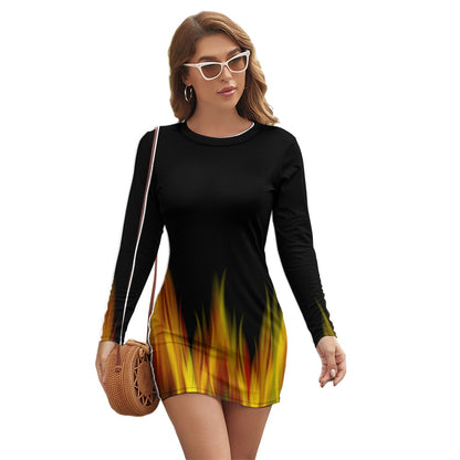 Flaming Hot Long Sleeve Round Neck Slim Dress