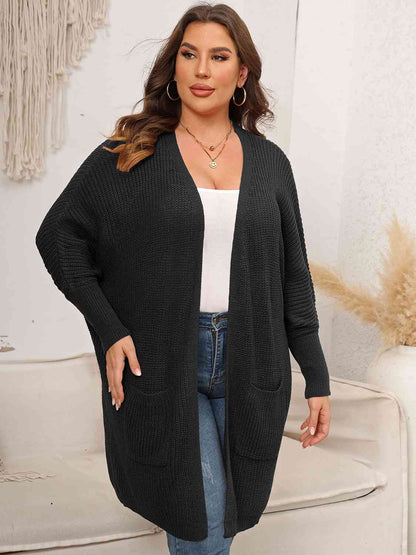 Plus Size Open Front Cardigan With Pockets