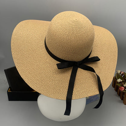 Bow Paper Braided Wide Brim Hat