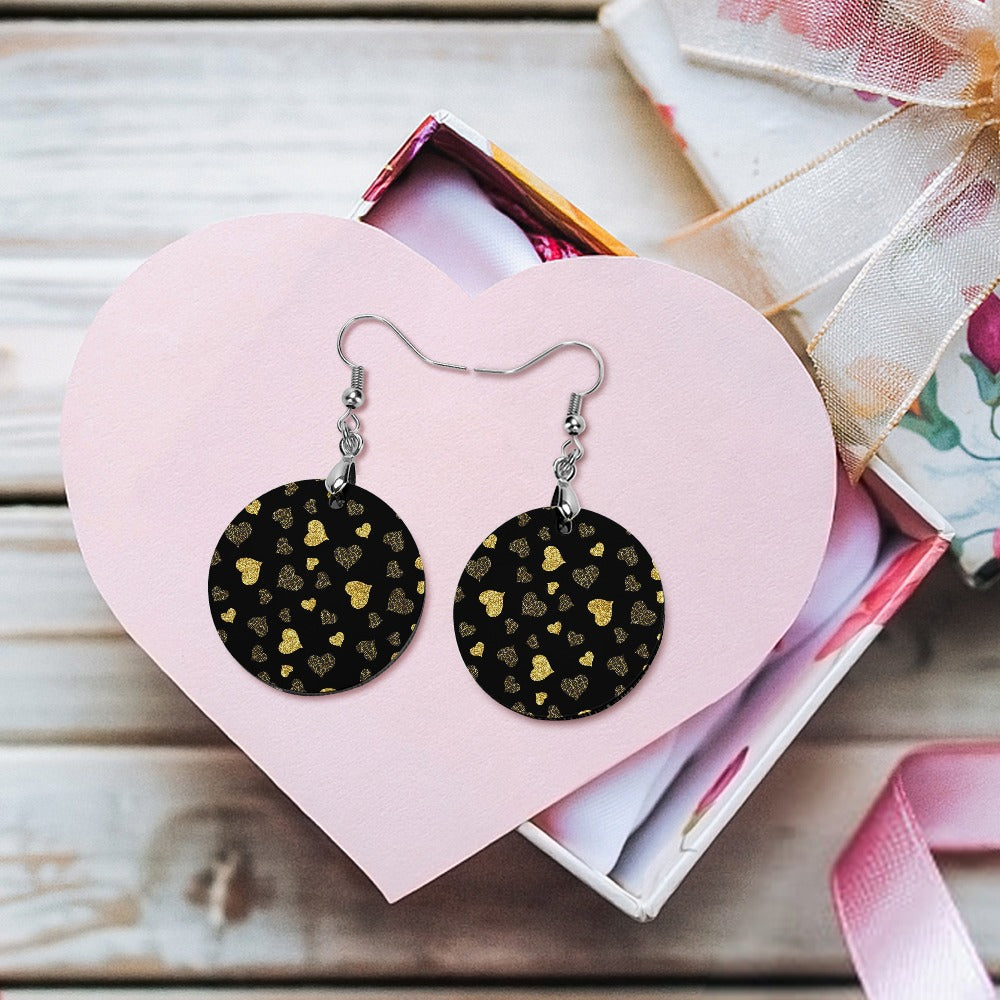 Wooden Gold Hearts Earrings