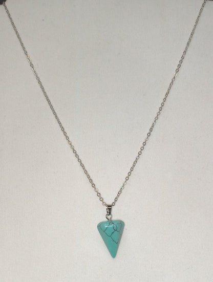 Natural Turquoise Stone on Silver Chain Necklace - Turquoise
