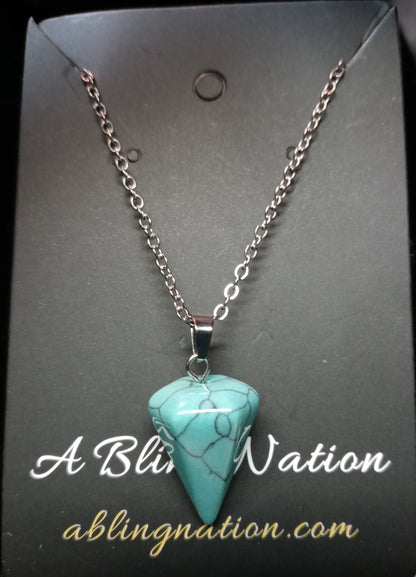 Natural Turquoise Stone on Silver Chain Necklace - Turquoise