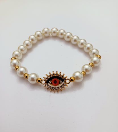 Evil Eye Pearls with Rhinestone Spacers Bracelet