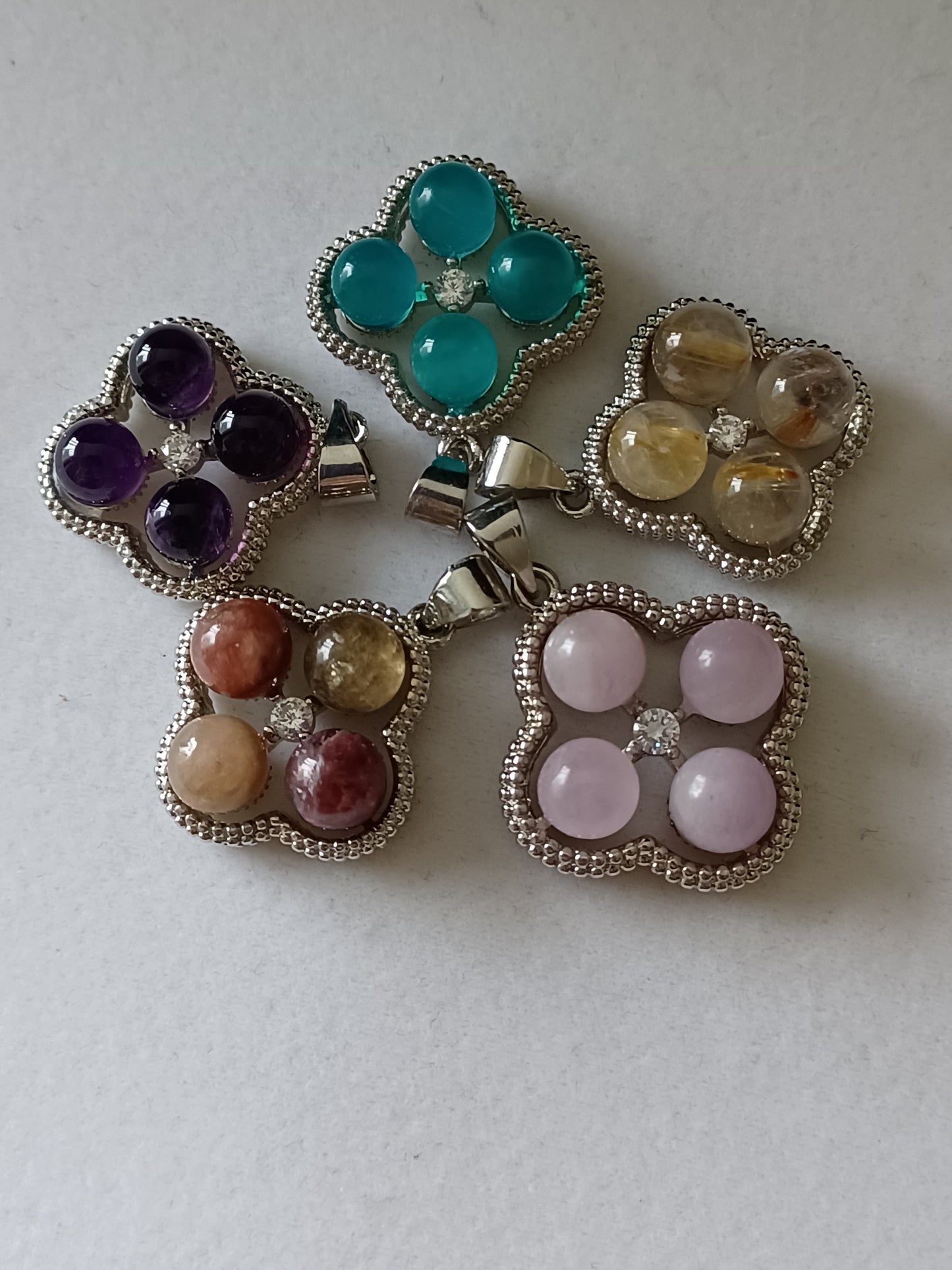 4 Stones + Rhinestone Pendant