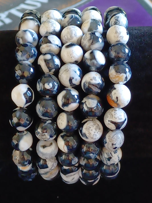 Zebra Marble Natural Stone Stretch Bracelet