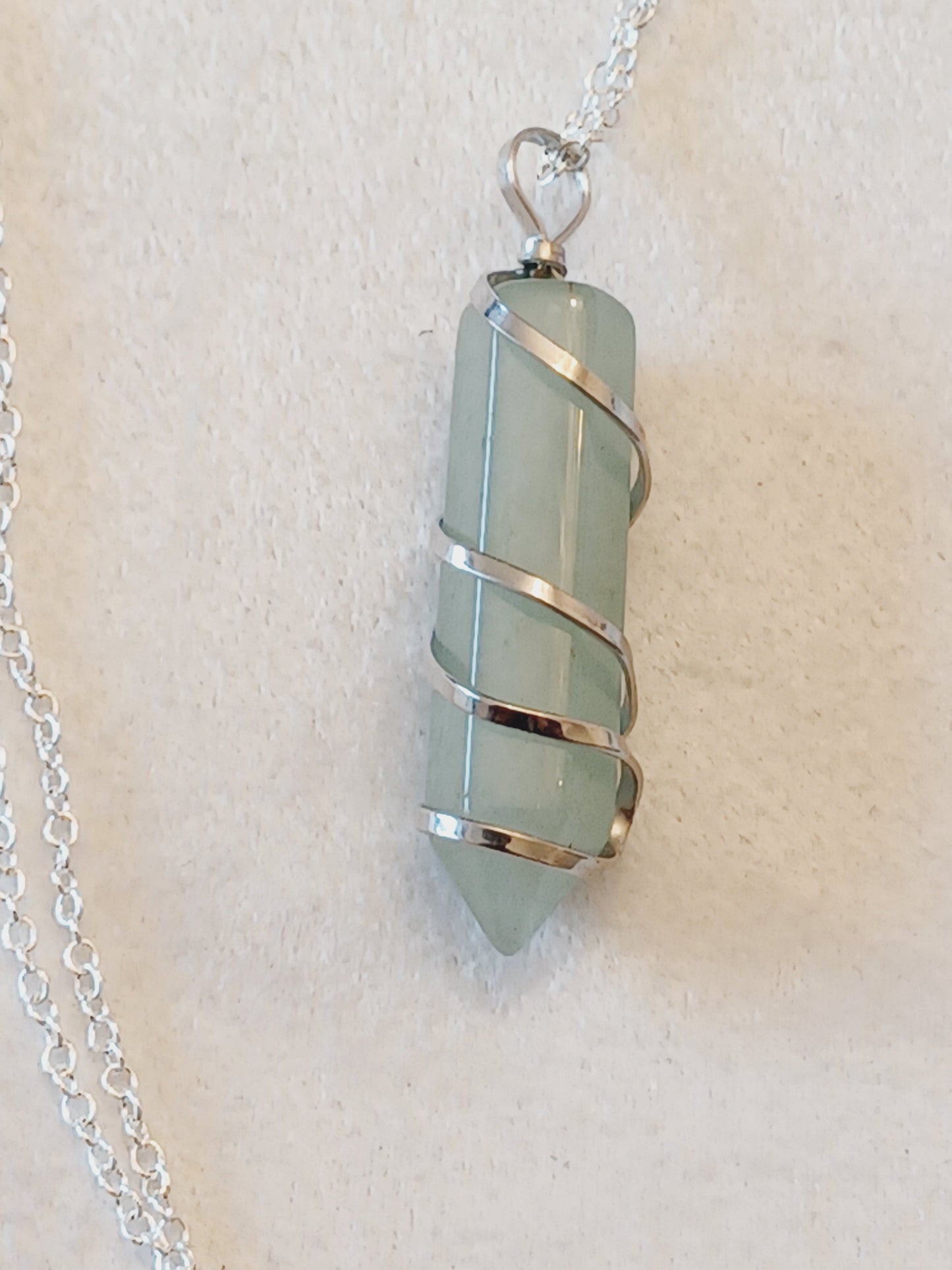 Aventurine Bullet Silver Wrapped Necklace