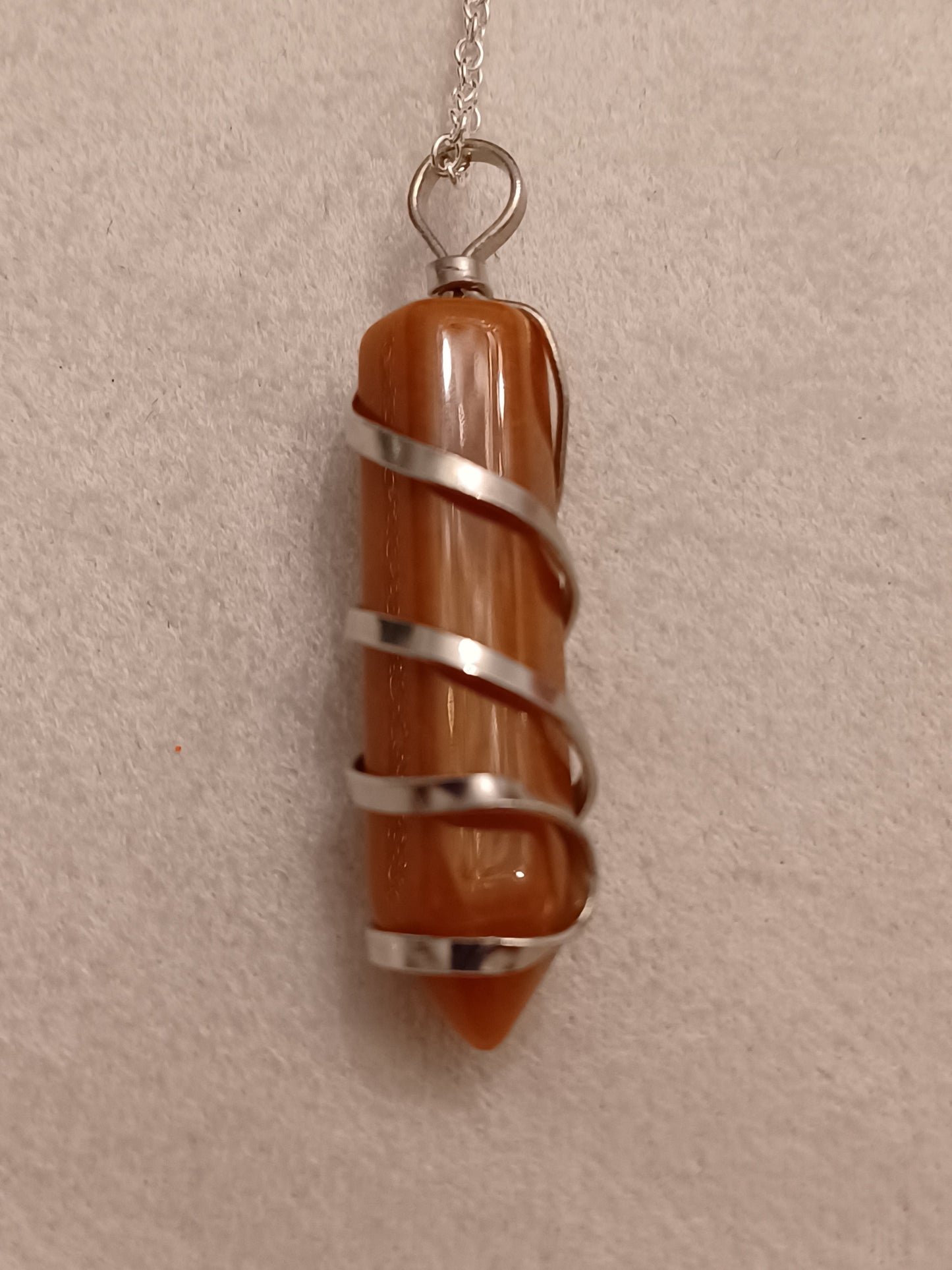Carnelian Agate Bullet Silver Wrapped Necklace