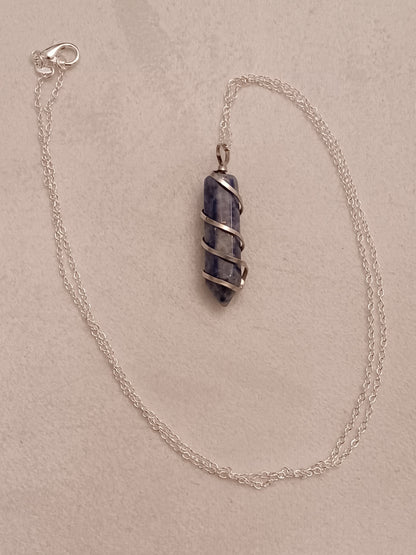 Sodalite Bullet Silver Wrapped Necklace