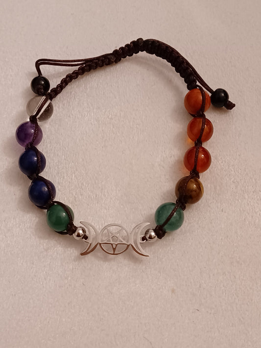 Chakra Triple Moon Natural Stone Adjustable Bracelet