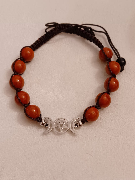 Carnelian Agate Triple Moon Natural Stone Adjustable Bracelet