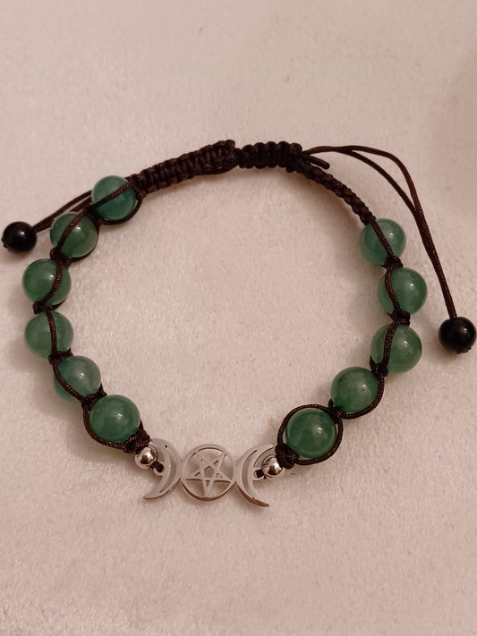 Green Aventurine Triple Moon Natural Stone Adjustable Bracelet