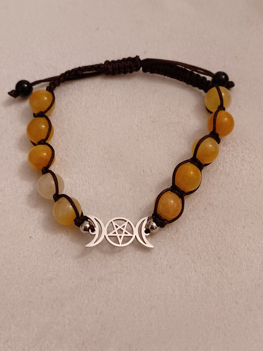 Amber Triple Moon Natural Stone Adjustable Bracelet