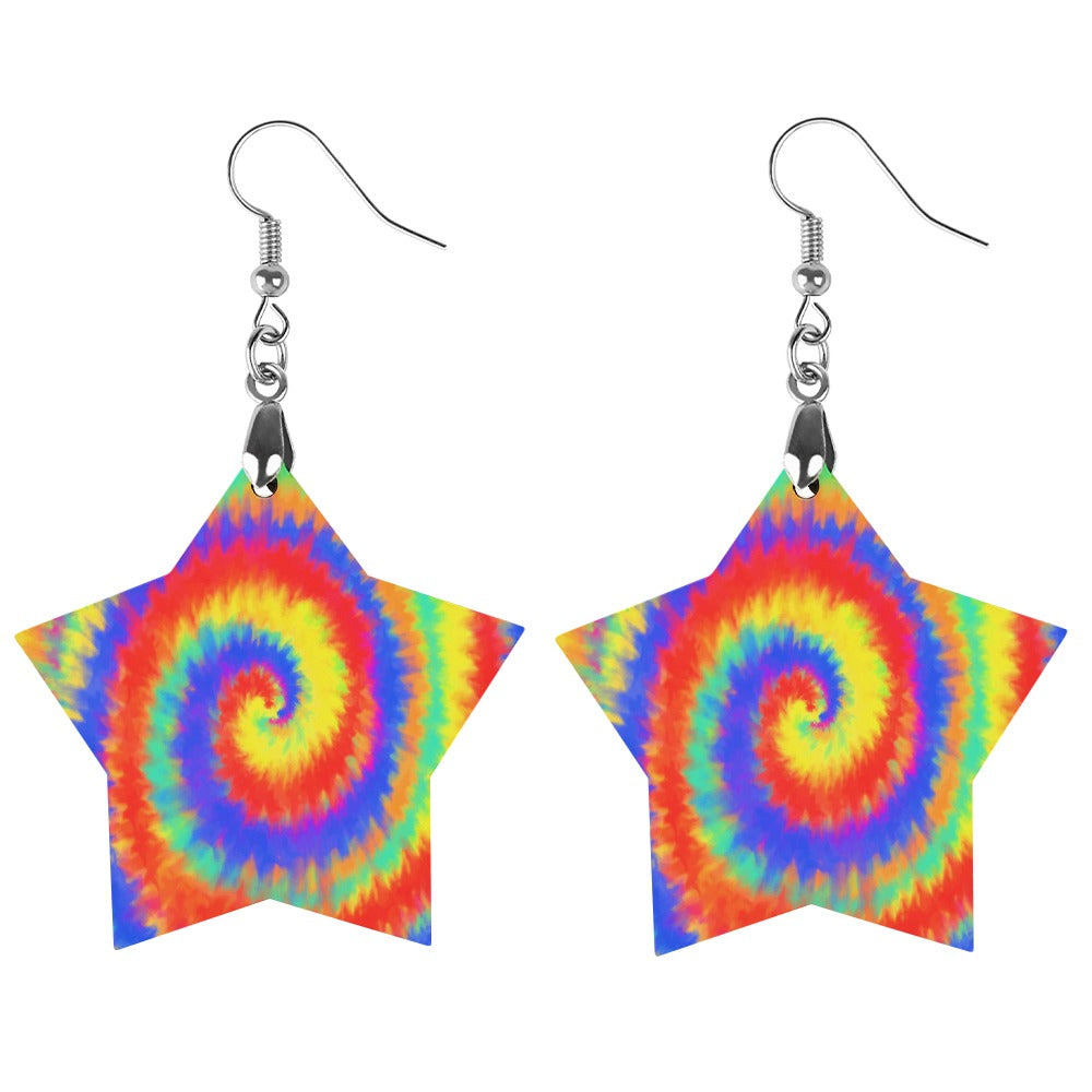 Wooden Tie Dye Swirl Earrings