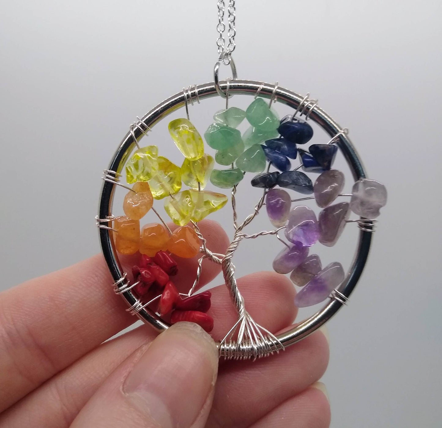 Assorted Crystal Chakra Tree of Life Statement Necklace