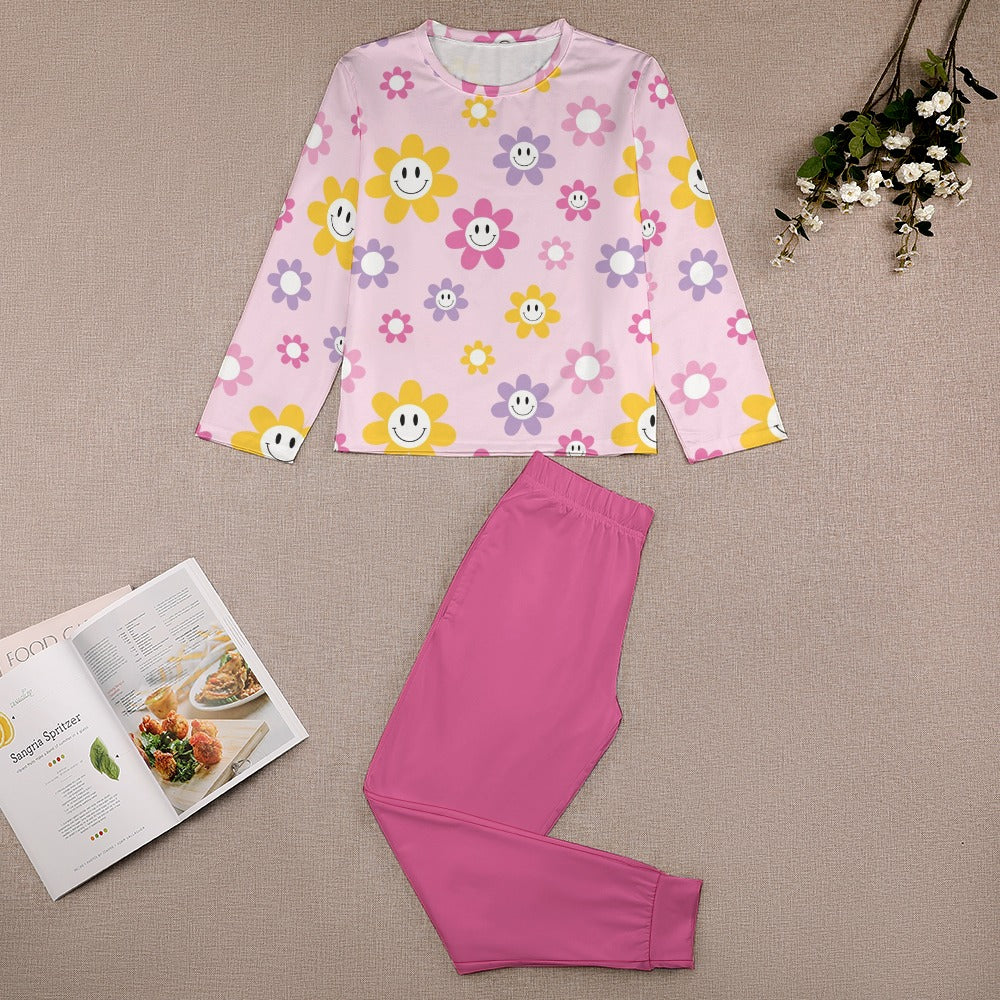 Floral Smiley Girl's Pajama Set