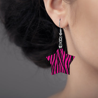 Wooden Pink Zebra Striped Earrings