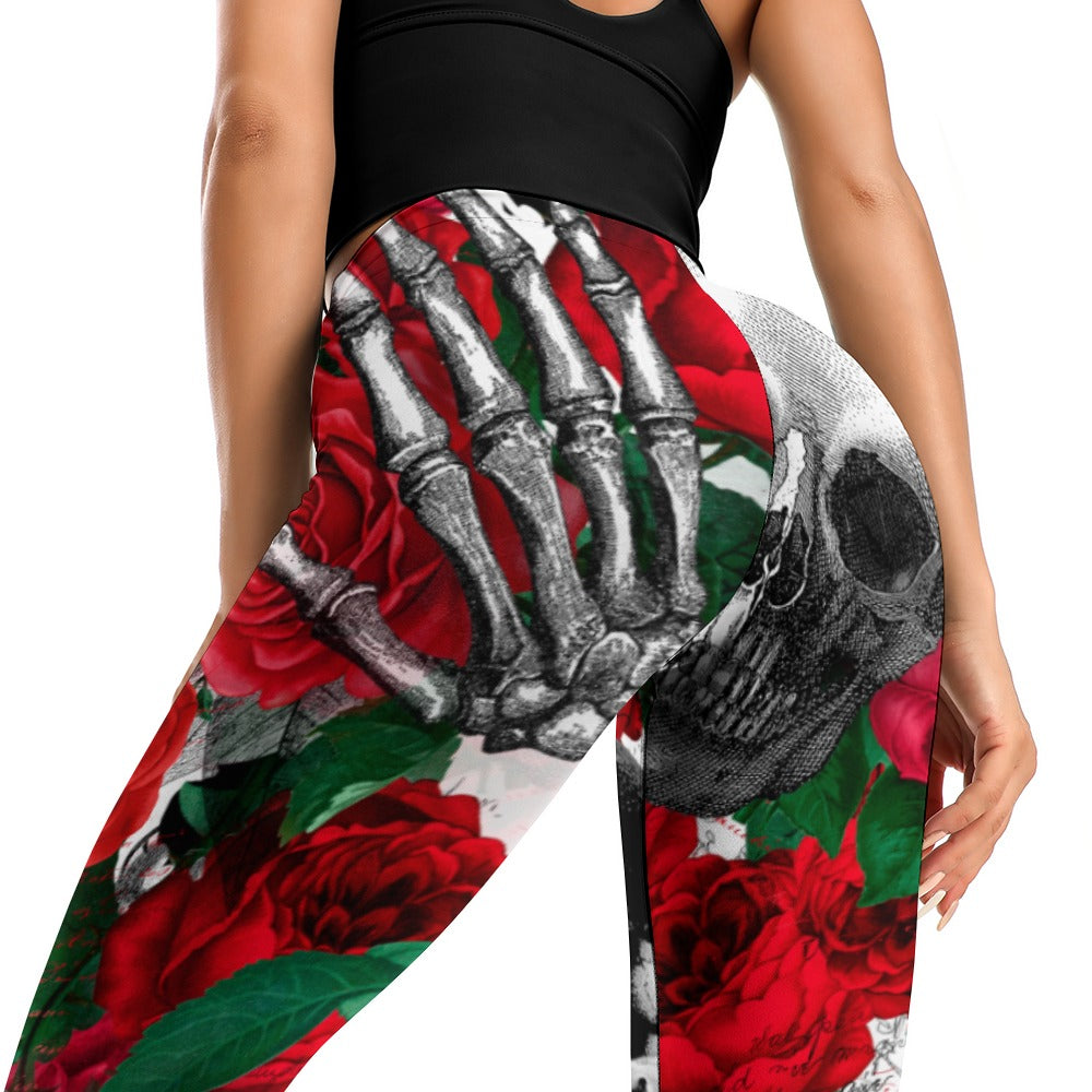 Skulls and Roses Soft Ladies Tight Yoga Pants