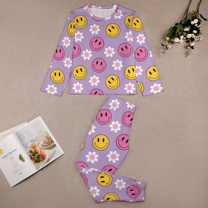 Purple Smiley Girl's Pajama Set