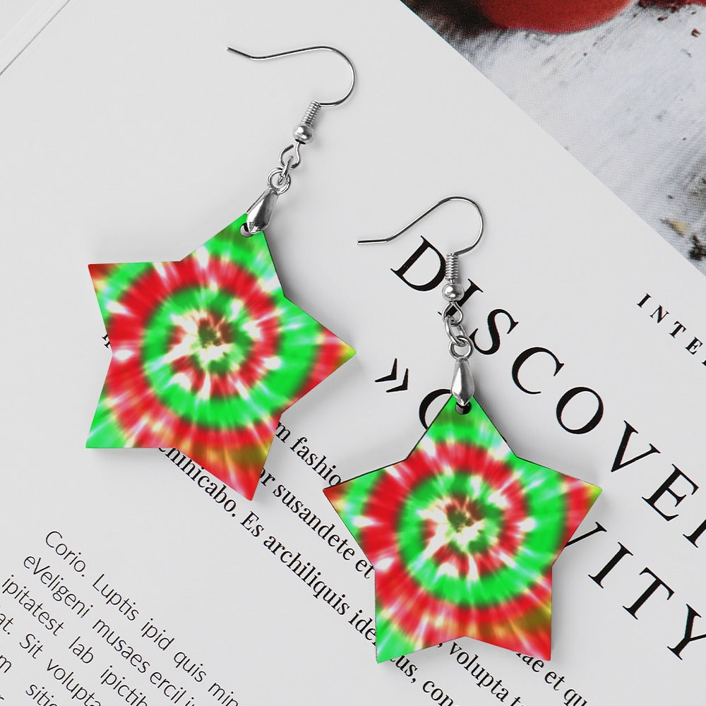 Wooden Tie Dye Swirl Earrings