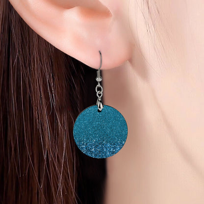 Wooden Blue Glitter Earrings