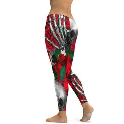 Skulls and Roses Soft Ladies Tight Yoga Pants