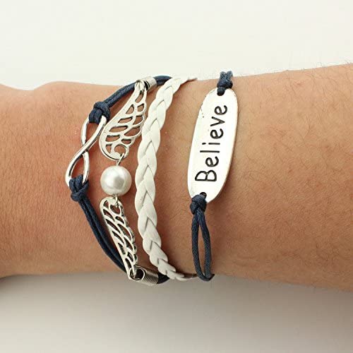 Black and White Infinity Wings Believe Multi-Layered Bracelet