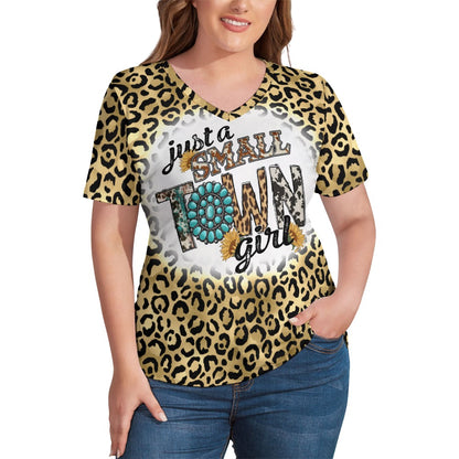Western Small Town Girl V-Neck Loose Short Sleeve T-Shirt