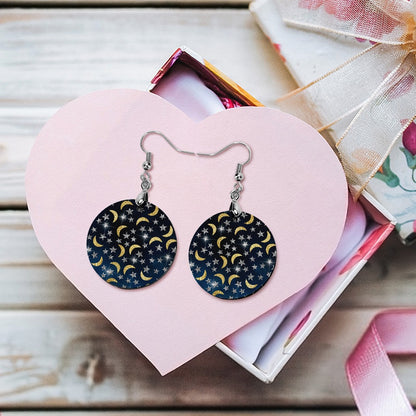 Wooden Moon and Stars Earrings