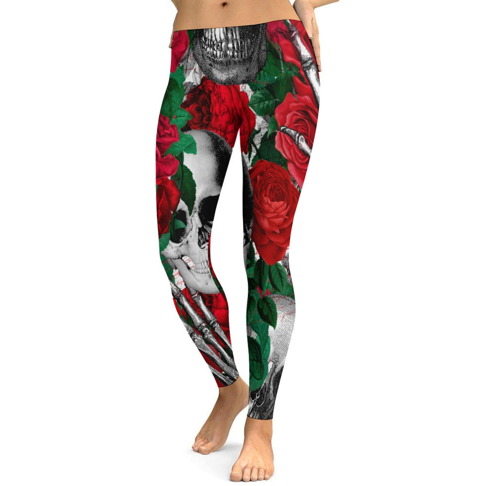 Skulls and Roses Soft Ladies Tight Yoga Pants