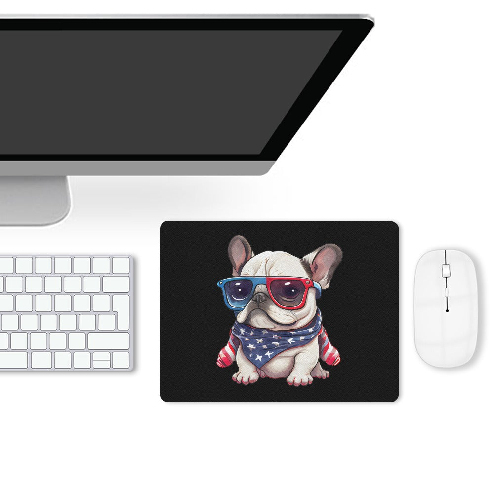 Patriotic French Bulldog Leather Mouse Pad