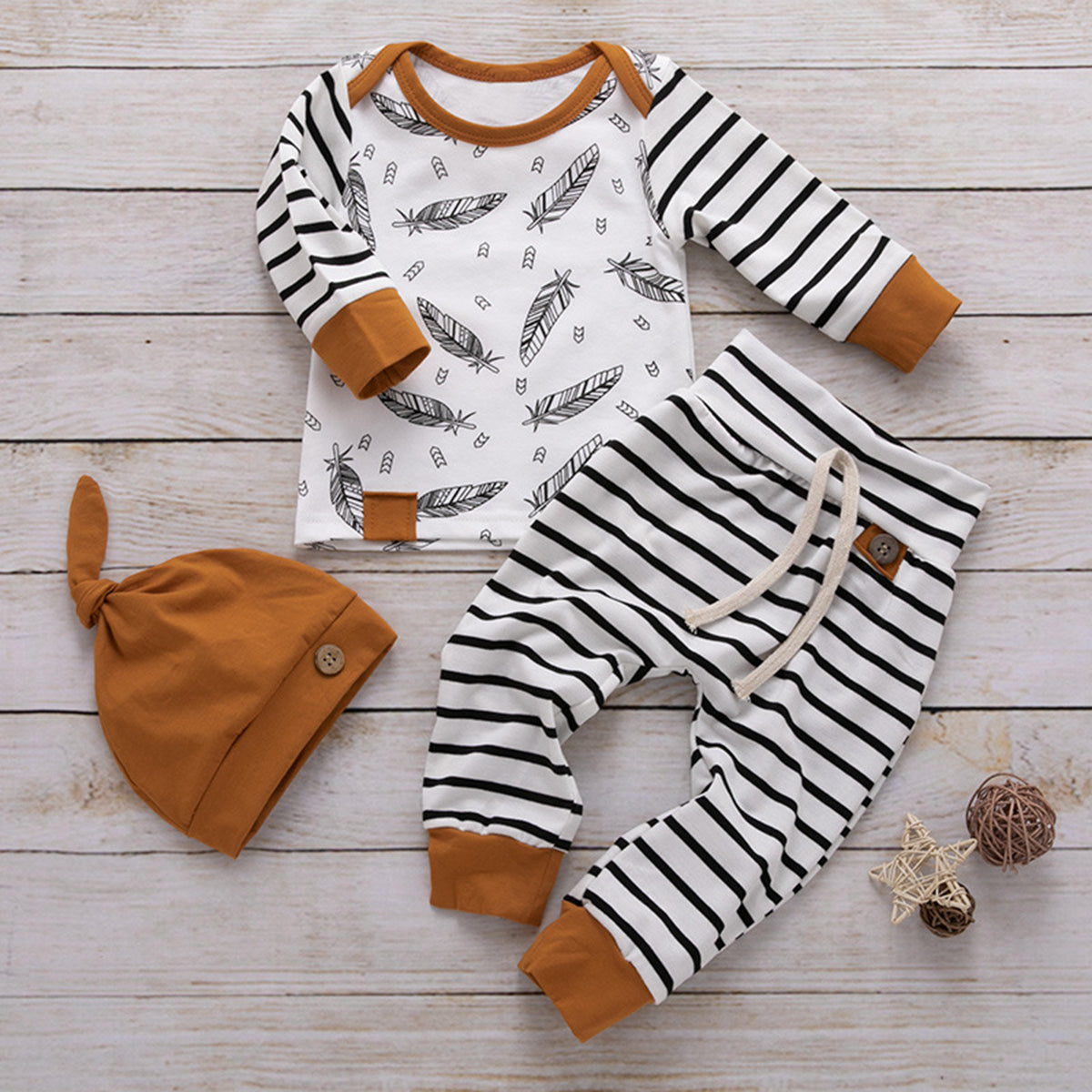 Striped Printed Long Sleeve Top and Tied Pants Set