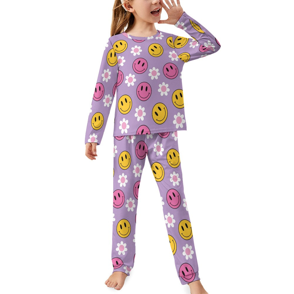 Purple Smiley Girl's Pajama Set