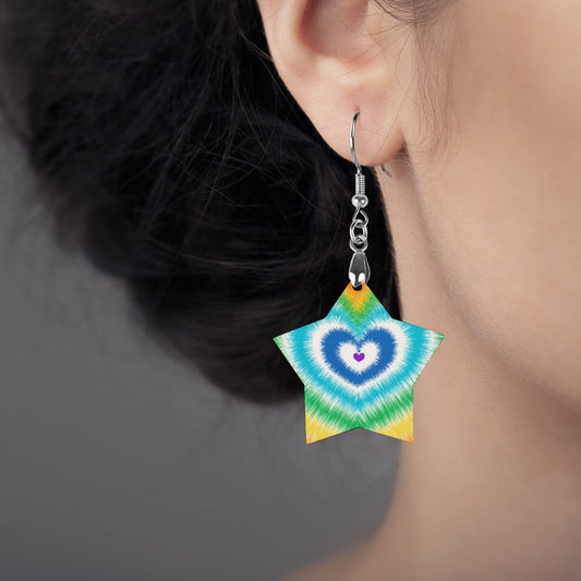 Wooden Tie Dye Heart Earrings