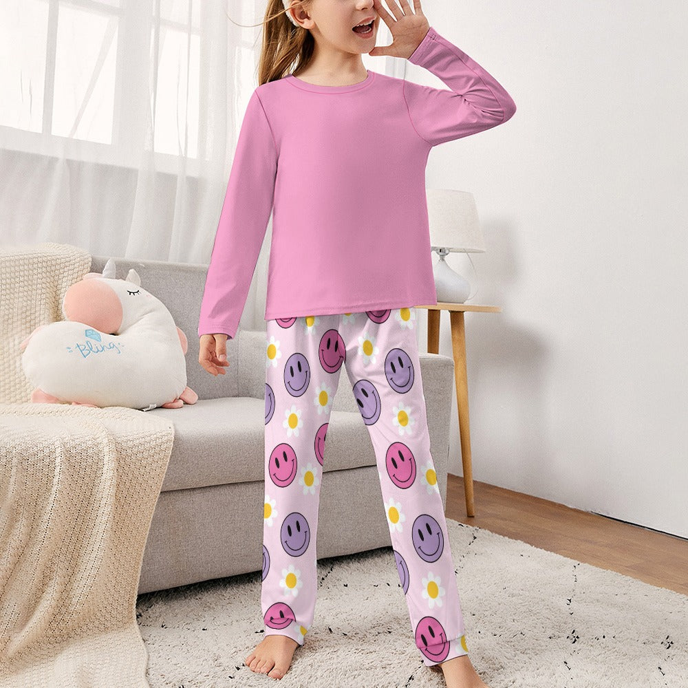 Pink Smileys Girl's Pajama Set
