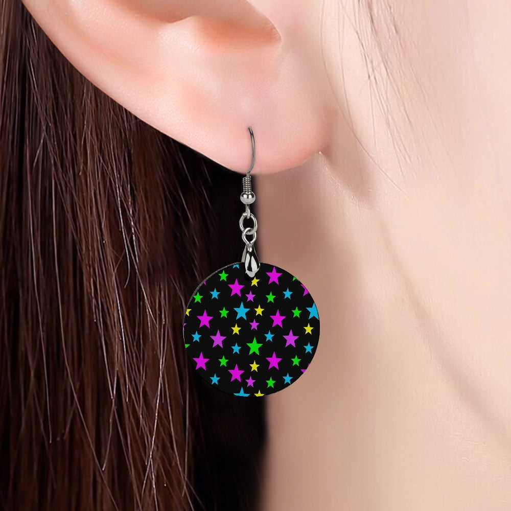 Wooden Neon Stars Earrings