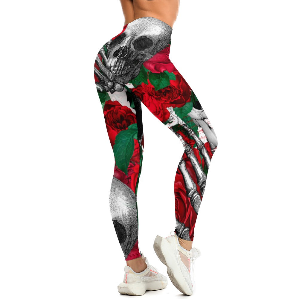 Skulls and Roses Soft Ladies Tight Yoga Pants