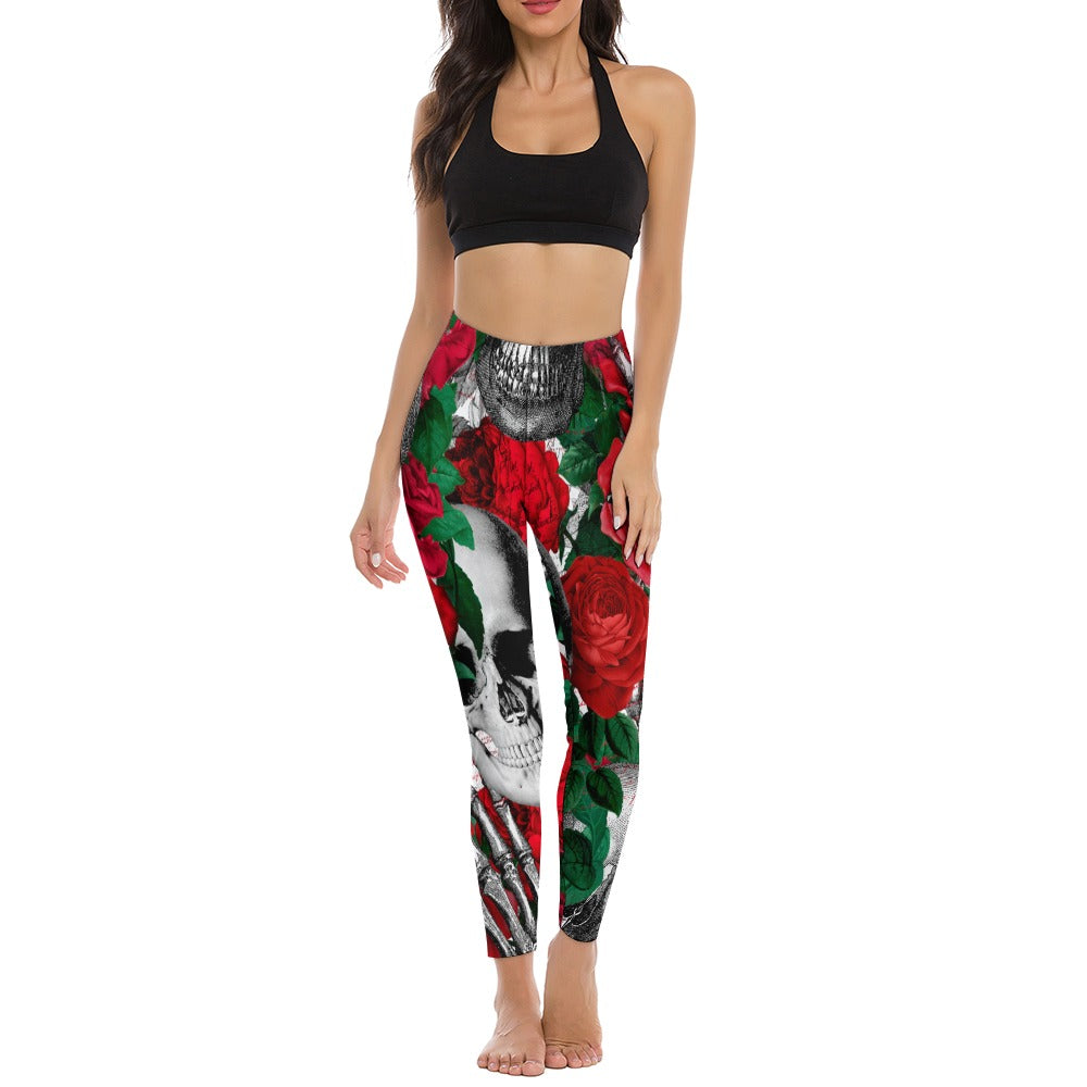 Skulls and Roses Soft Ladies Tight Yoga Pants