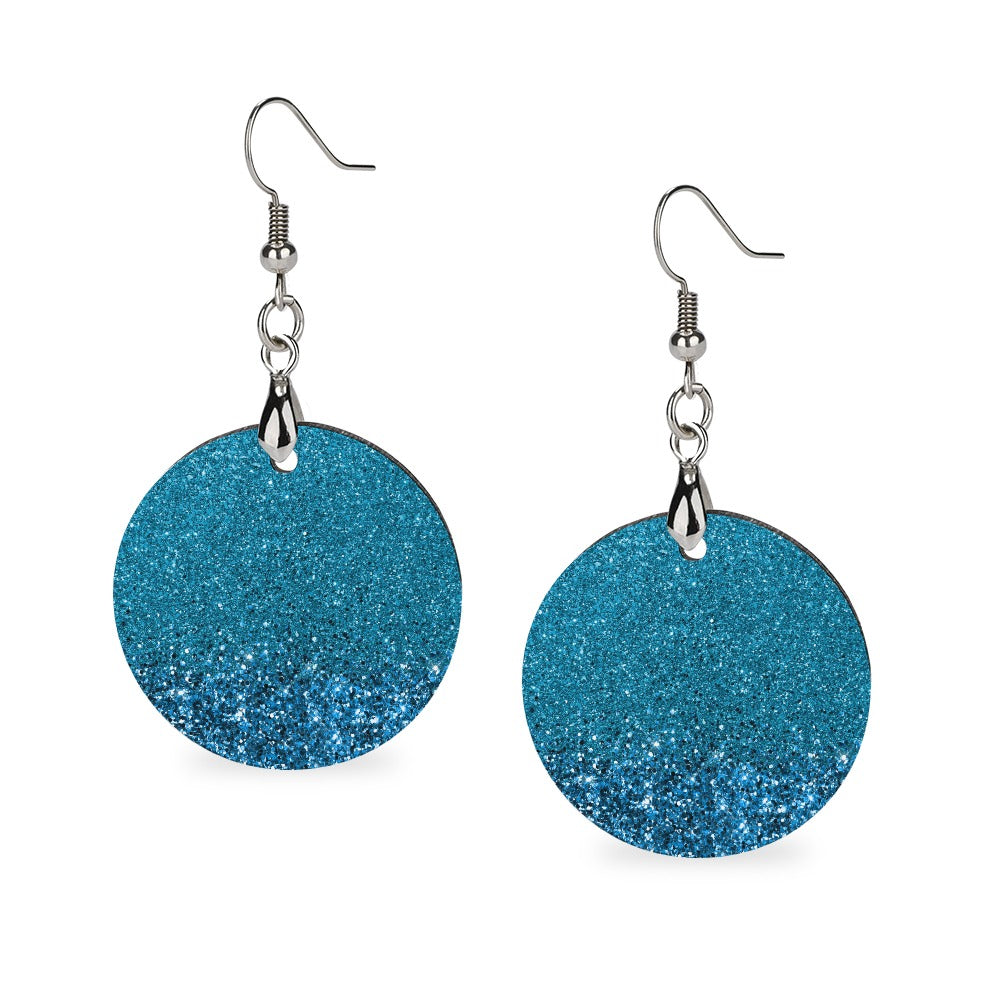 Wooden Blue Glitter Earrings