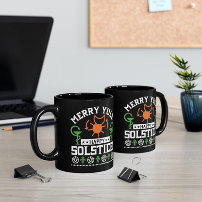 Merry Yule Happy Solstice 11oz Black Mug