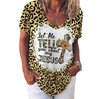 Western Jesus Ladies V-Neck Loose Short Sleeve T-Shirt